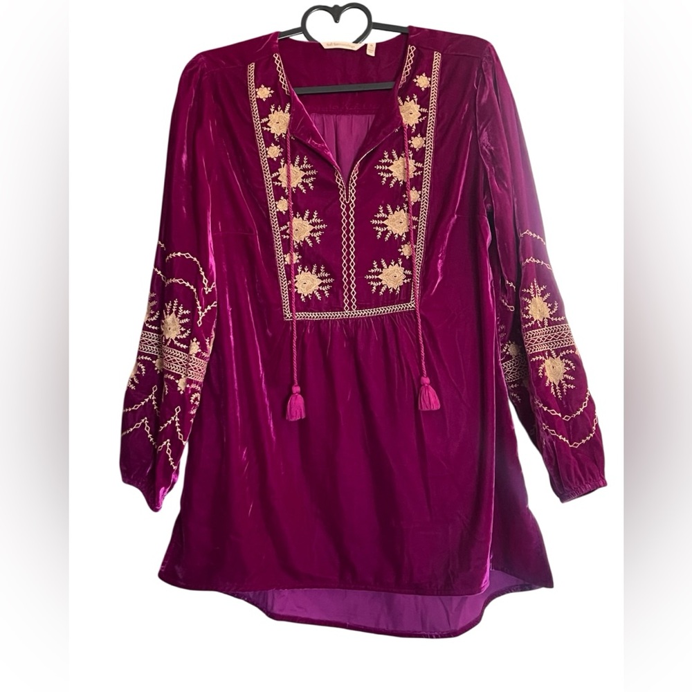 Soft Surroundings Velvet Embroidered Top